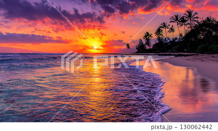 美しい夕日と海の風景 130062442