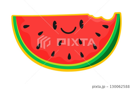 Fast food watermelon kawaii character vintage Y2K sticker or label. Fast food juice drink retro Y2K vector sticker, takeaway menu tag. Watermelon slice, summer juicy fruit happy personage label 130062588