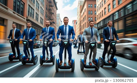 セグウェイに乗って通勤するビジネスマン 130062705