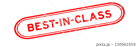 Grunge red best-in-class word rubber seal stamp on white background 130062859