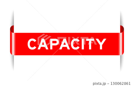 Red color inserted label banner with word capacity on white background 130062861
