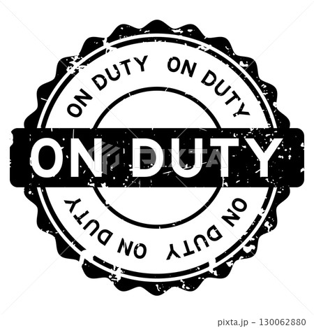Grunge black on duty word round seal stamp on white background 130062880