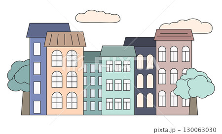 colorful houses cartoon illustration 130063030