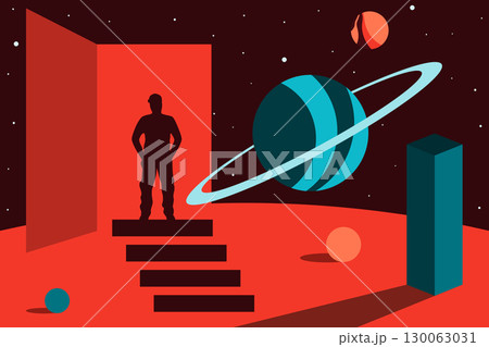 man silhouette and galaxy space 130063031