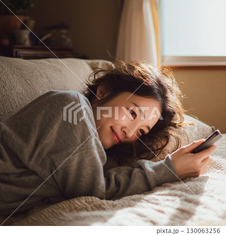 スマートフォンを操作する/使っている/さわっている女性 スマートフォンを操作する/使っている/さわっている女性 130063256