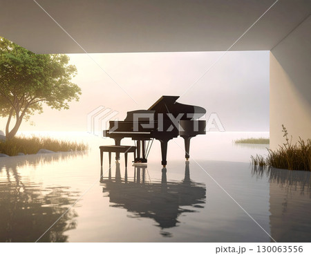 水辺のグランドピアノが奏でる静寂の風景 130063556