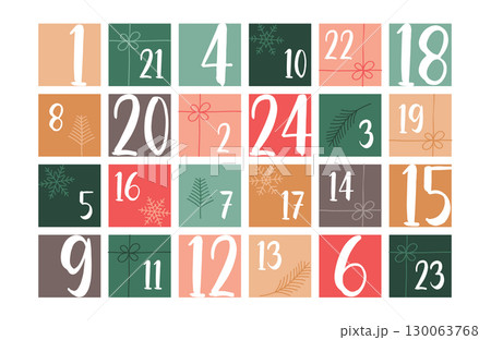 colorful advent calendar 24 christmas boxes isolated vector illustration 130063768