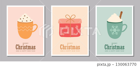 set of cute christmas greeting cards with different motifs vector illustration set of cute christmas greeting cards with different motifs vector illustration 130063770