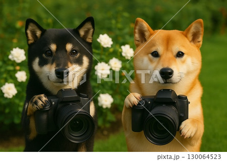 カメラを構える柴犬たち カメラを構える柴犬たち 130064523