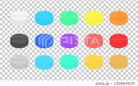 一組色彩鮮豔的簡單圓形藥丸 - 彩色藥物、補充劑和藥物圖像 一組色彩鮮豔的簡單圓形藥丸 - 彩色藥物、補充劑和藥物圖像 130064629