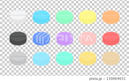 パステルカラーの丸い錠剤のイラストセット - カラフルでかわいいシンプルな薬･サプリメントやお菓子 130064631