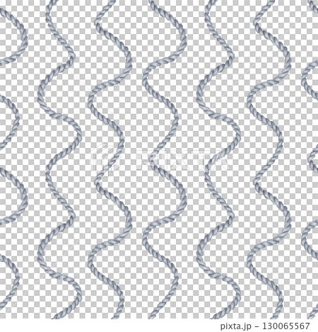 Seamless nautical pattern of wavy gray rope. Watercolor, marker illustration. Hand drawn isolated art. Jute cord for fabric, sailing, textile and nautical themes, rustic decor, background 130065567