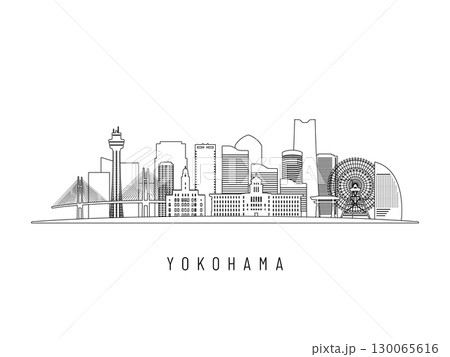 Detailed Yokohama skyline vector illustration.  130065616