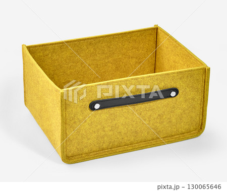 Mustard yellow empty felt storage box with leather handle 130065646