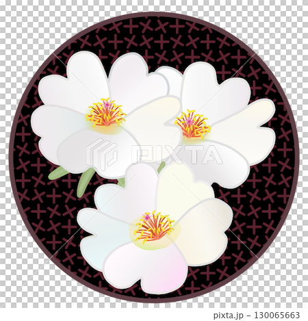 Illustration of a pine needle peony with a circular background 130065663