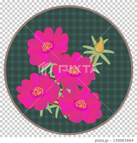 Illustration of a pine needle peony with a circular background 130065664