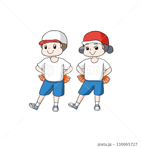 運動会でダンスをする男の子と女の子 背景なし 運動会でダンスをする男の子と女の子 背景なし 130065727