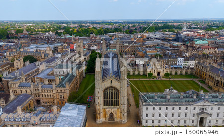 Aerial view of King's College Chapel and Cambridge University in Cambridge, UK 130065946