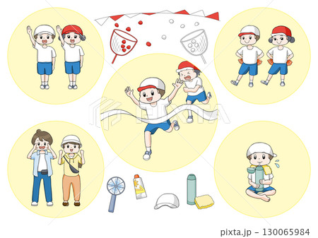 子供の運動会 イラストセット 子供の運動会 イラストセット 130065984