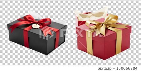 Insulated gift boxes: black with a red bow and red with gold. Ideal for holiday designs and gift wrapping. Insulated gift boxes: black with a red bow and red with gold. Ideal for holiday designs and gift wrapping. 130066284