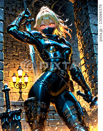 武器を構える二刀使いの女戦士 武器を構える二刀使いの女戦士 130066379