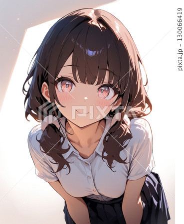 前かがみの幼馴染の女の子のイラスト 130066419