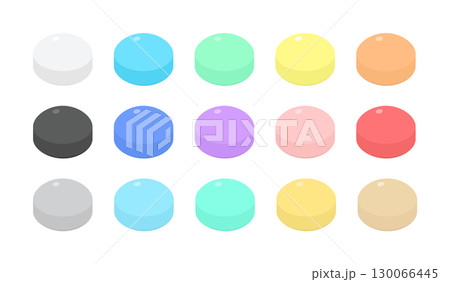 パステルカラーの丸い錠剤のイラストセット - カラフルでかわいいシンプルな薬･サプリメントやお菓子 130066445