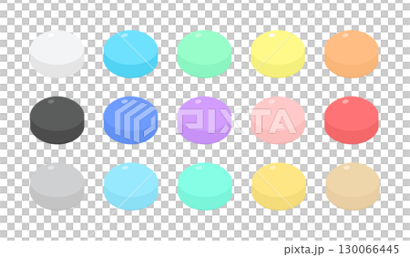 パステルカラーの丸い錠剤のイラストセット - カラフルでかわいいシンプルな薬･サプリメントやお菓子 130066445
