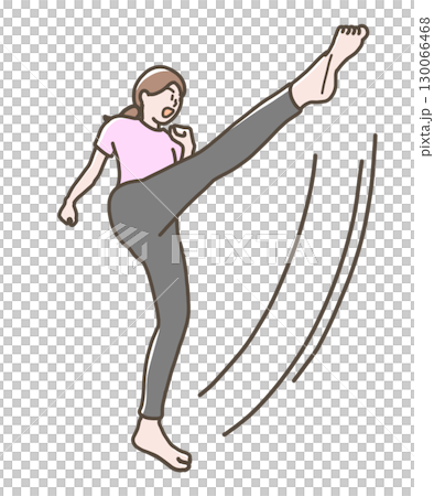 Illustration of a woman doing a high kick 130066468