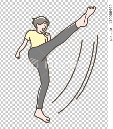ハイキックをする女性のイラスト 130066469