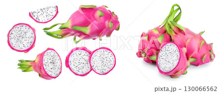 Dragon fruit, Pitaya or Pitahaya isolated on white background. Top view. Flat lay Dragon fruit, Pitaya or Pitahaya isolated on white background. Top view. Flat lay 130066562
