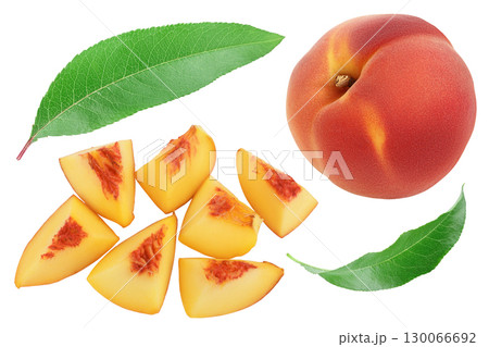 ripe peach isolated on white background. Top view. Flat lay pattern 130066692