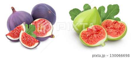 Fresh fig fruit and half isolated on white background 130066698