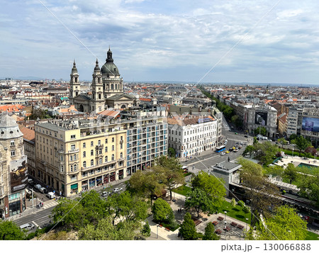 Budapest Hungary Historic Basilica Towering Over Urban Cityscape With Green Parks. 02 May 2023 Budapest, Hungary 130066888