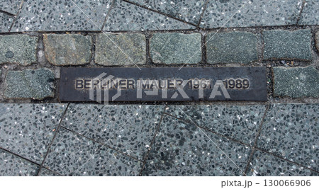 Historic Berlin Wall Memorial Marker Embedded in Stone Cobblestone Street Pavement 130066906