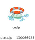 Preposition of place. Turtle UNDER the lifebuoy 130066923