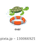 Preposition of place. Turtle OVER the lifebuoy 130066925