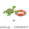 Preposition of place. Turtle AT the lifebuoy 130066937