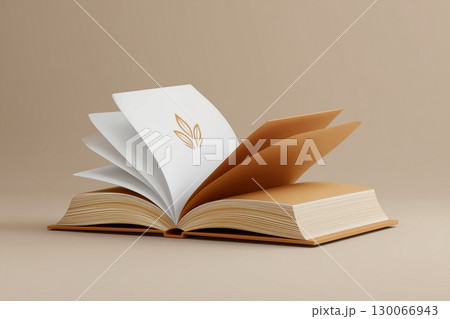 A realistic illustration of an open book with pages gently turning, set against a neutral background. 130066943
