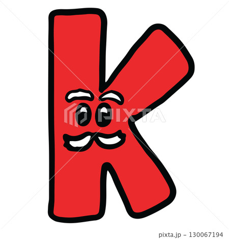 Hand drawn Christmas design of alphabet letter K as Santa Claus for festive font, typography, winter season, campaign badge, initials, name, patch, calligraphy, sticker, cartoon text, message 130067194