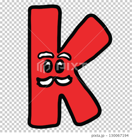 Hand drawn Christmas design of alphabet letter K as Santa Claus for festive font, typography, winter season, campaign badge, initials, name, patch, calligraphy, sticker, cartoon text, message 130067194