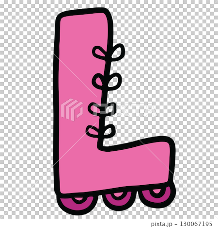 Hand drawn Christmas design of alphabet letter L with roller skate for festive font, typography, winter season, campaign badge, initials, name, patch, calligraphy, sticker, cartoon text, message 130067195