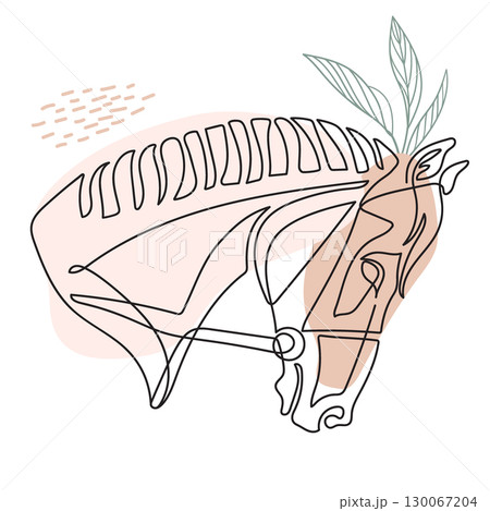 Graceful horse single line drawing with botanical elements vector Graceful horse single line drawing with botanical elements vector 130067204