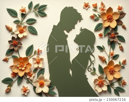 Earthy Paper Cut Couple with Natural Floral Design 130067216
