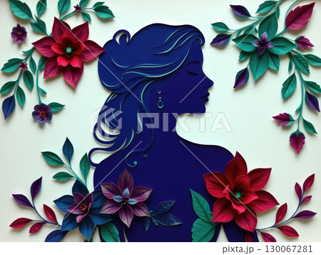 Beautiful Woman in Jewel-Toned Paper Cut Floral Beautiful Woman in Jewel-Toned Paper Cut Floral 130067281