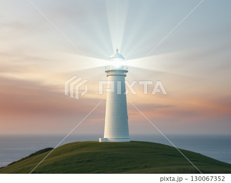 Lighthouse Beam at Tranquil Dusk or Dawn Lighthouse Beam at Tranquil Dusk or Dawn 130067352