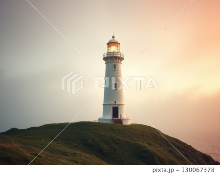 Lighthouse Beam at Tranquil Dusk or Dawn 130067378