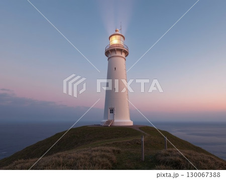Lighthouse Beam at Tranquil Dusk or Dawn 130067388