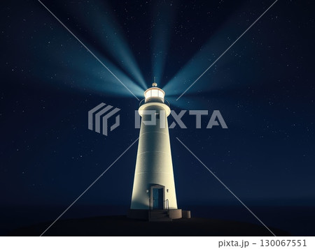 Starry Night Sky with Guiding Lighthouse Beam 130067551