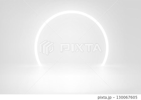 Bright studio template with neon frame. 3d vector showcase 130067605